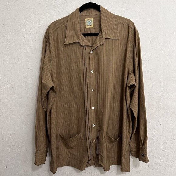 Dos Carolinas Guayabera Shirt Men's Button Up Long Sleeve 2 pockets Size XXL Tan - Picture 1 of 11
